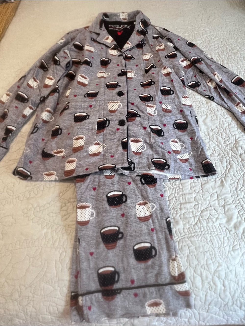 P.J. Salvage Gray Coffee Cup Print Womens Pajama Set
